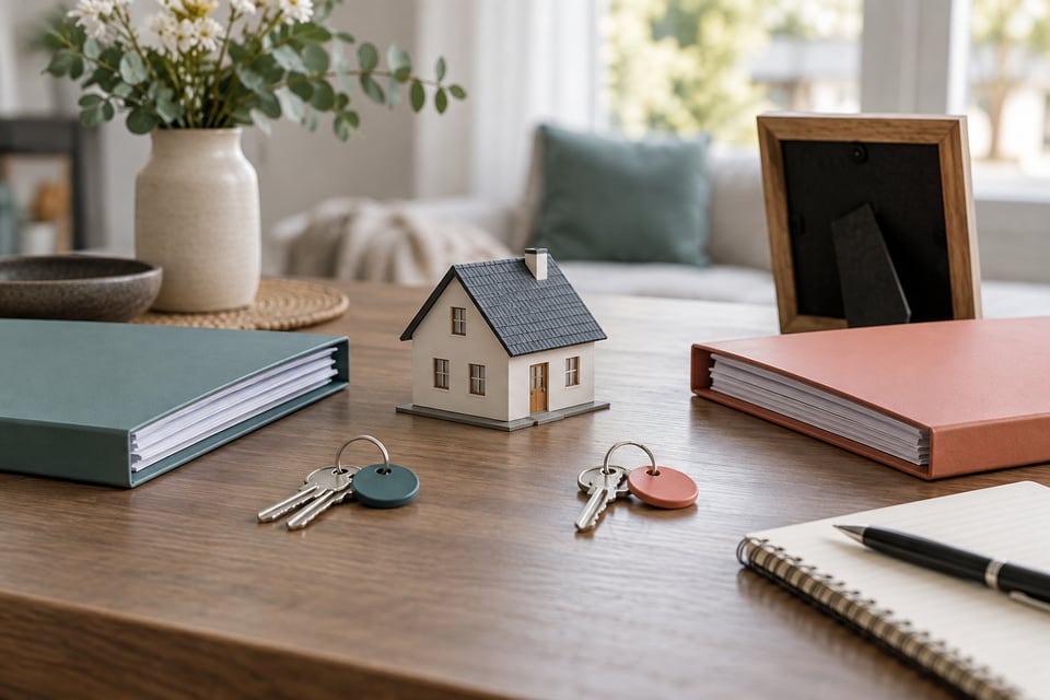 Zwei Personen sortieren gemeinsam Immobilienunterlagen
